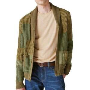 ucky Brand Mens Surplus Patchwork Cardigan Sweater Army Olive Green Shawl NWT S